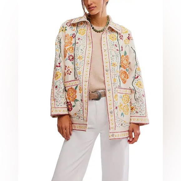 $498! Sold Out! FREE PEOPLE  Avery Embellished Jacket Pearled Ivory Small NEW - Picture 5 of 9